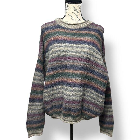 Woolrich Women’s XL Gray Striped Wool Blend Sweater Vintage 80s Crewneck USA - Picture 1 of 8